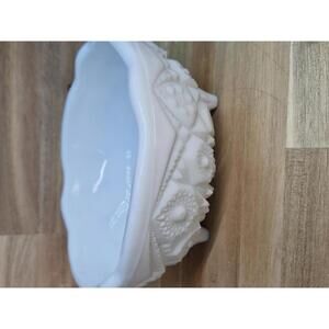​Vintage McKee Milk Glass Toltec Bowl 7" 3-Toed Footed Marked PRE CUT 1950s